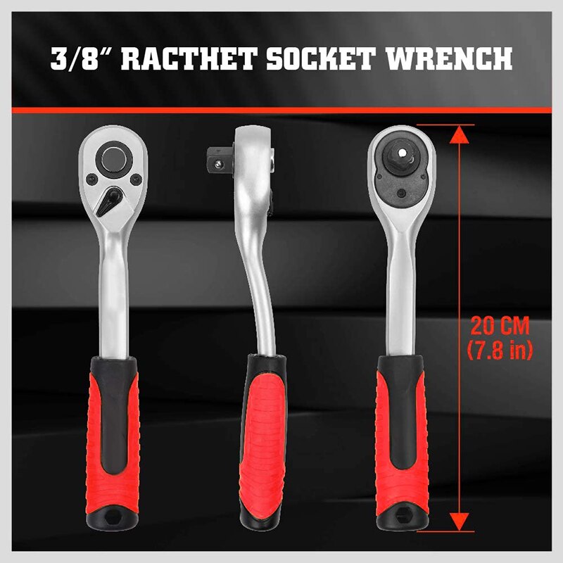 VT13114B 3/8" Drive Socket Ratchet Wrench 8" Quick-Release Composite Offset 72-Tooth Oval Head Ratchet Spanner