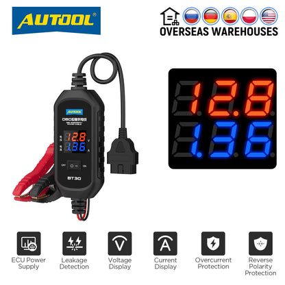 AUTOOL BT30 Car OBD ECU Connector Emergency Power Supply Cable Battery Cable Saver Emergency Electrical Plug Car ECU Memory Save