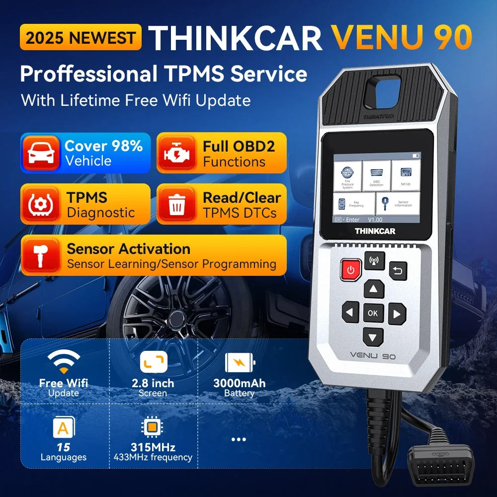 THINKCAR VENU 90 Car Tire Pressure Monitor WIFI Programming Diagnostic Tool Activate All Sensor Work On 315 433MHz DTCs