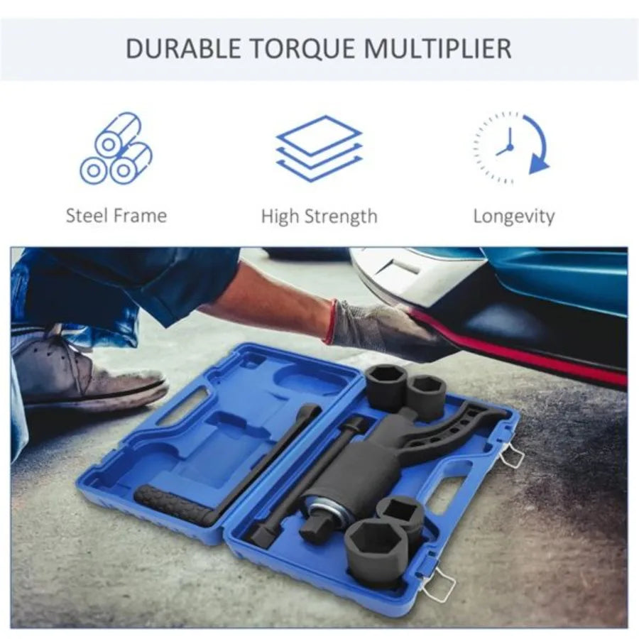 Multiplier Torque Wrench Labor Saving Lug Nut Wrench Crv Socket + Case