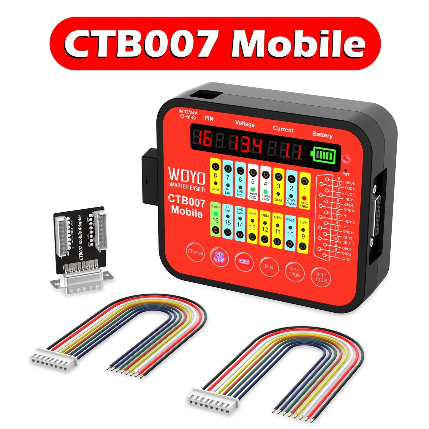 WOYO CTB007 Mobile Support Rechargerable Battery ECU Testing Tool With 2pcs Built-in 120 ohm Resistor, Provide ACC Power