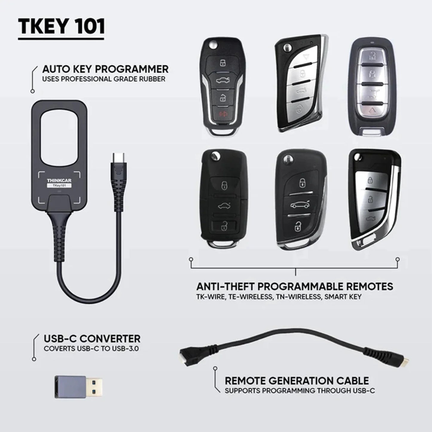 THINKCAR TKEY 101 Key Programmer with 6 Unit Remote Keys Universal Car Key Programmer Equipment TKey101 Support 8000+ Cars