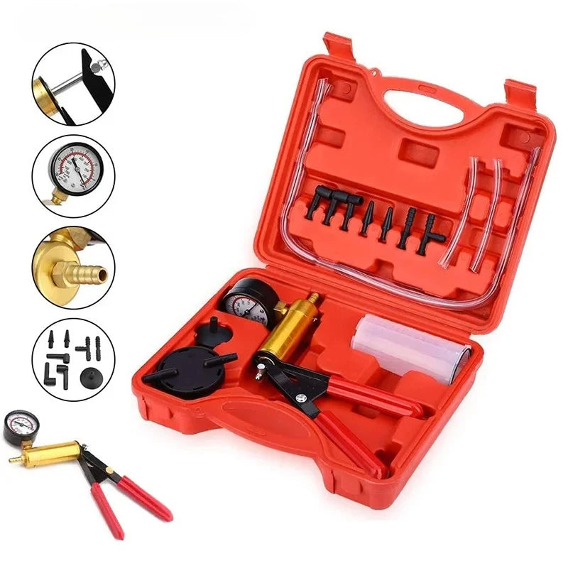 Auto HandHeld Vacuum Pistol Pump Brake Tester Brake Clutch Fluid Power Bleeding Tool Set with Adapters for Auto Car Tester Kit