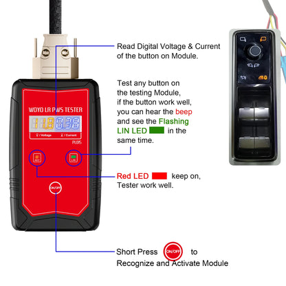 WOYO PL015 For Land Rover Diagnostic Power Window Control Switch Tester, For Range Rover Automotive Glass Lifter Inspection Tool