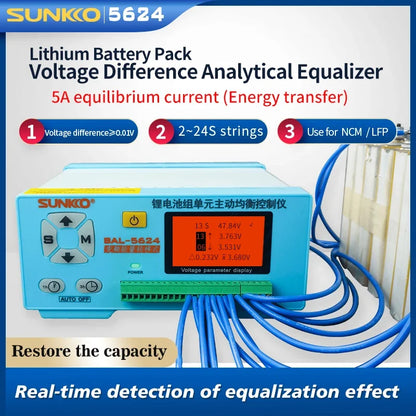 SUNKKO BAL 5624 Lithium Battery Pack 24 series Active Balancing Repair Instrument 8A Recovery Voltage Difference HD LCD Display