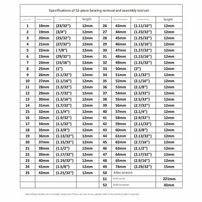 52pcs Custom Bushing Driver Disassembly Bearing Extractor Set Transmission Wheel Bush Bearing Race Seal Kit