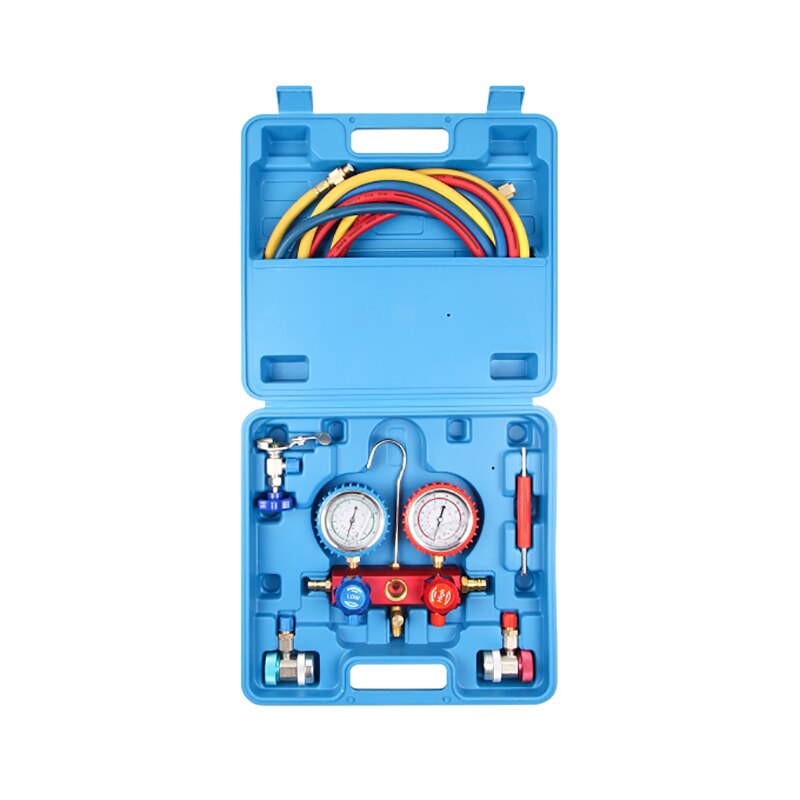Manifold Per Refrigeranti R134A R410A R22 - Kit Manometri A 2 Vie Con Tubi, Adattatori E Valigetta