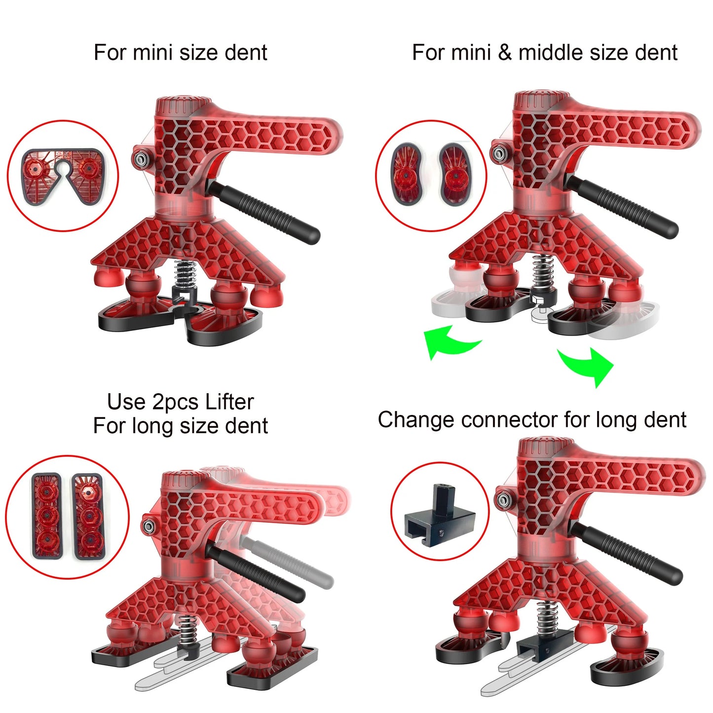 WOYO PDR500 PDR Lifter Kit For Car Dent Repair Tool, With 3 Kinds of Foot Pad & Long Tabs Adapter, Adjust the Width by Foot Pad