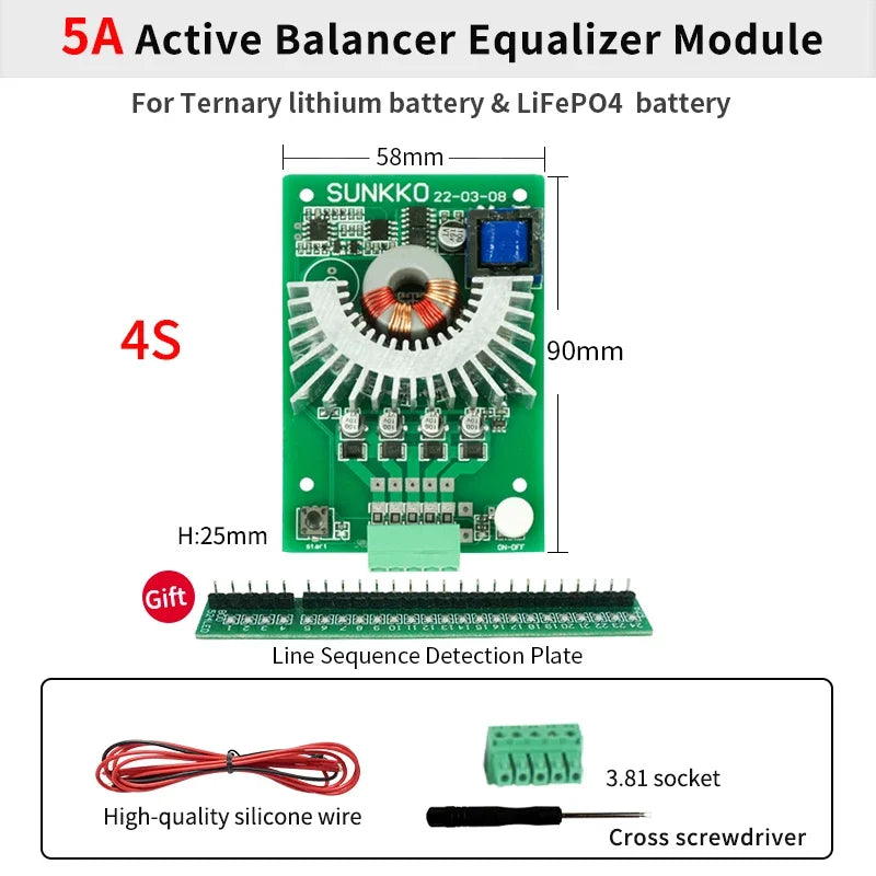 For SUNKKO Active Equalizer Battery Equalizer 4 string battery packs 5A Active Balancer