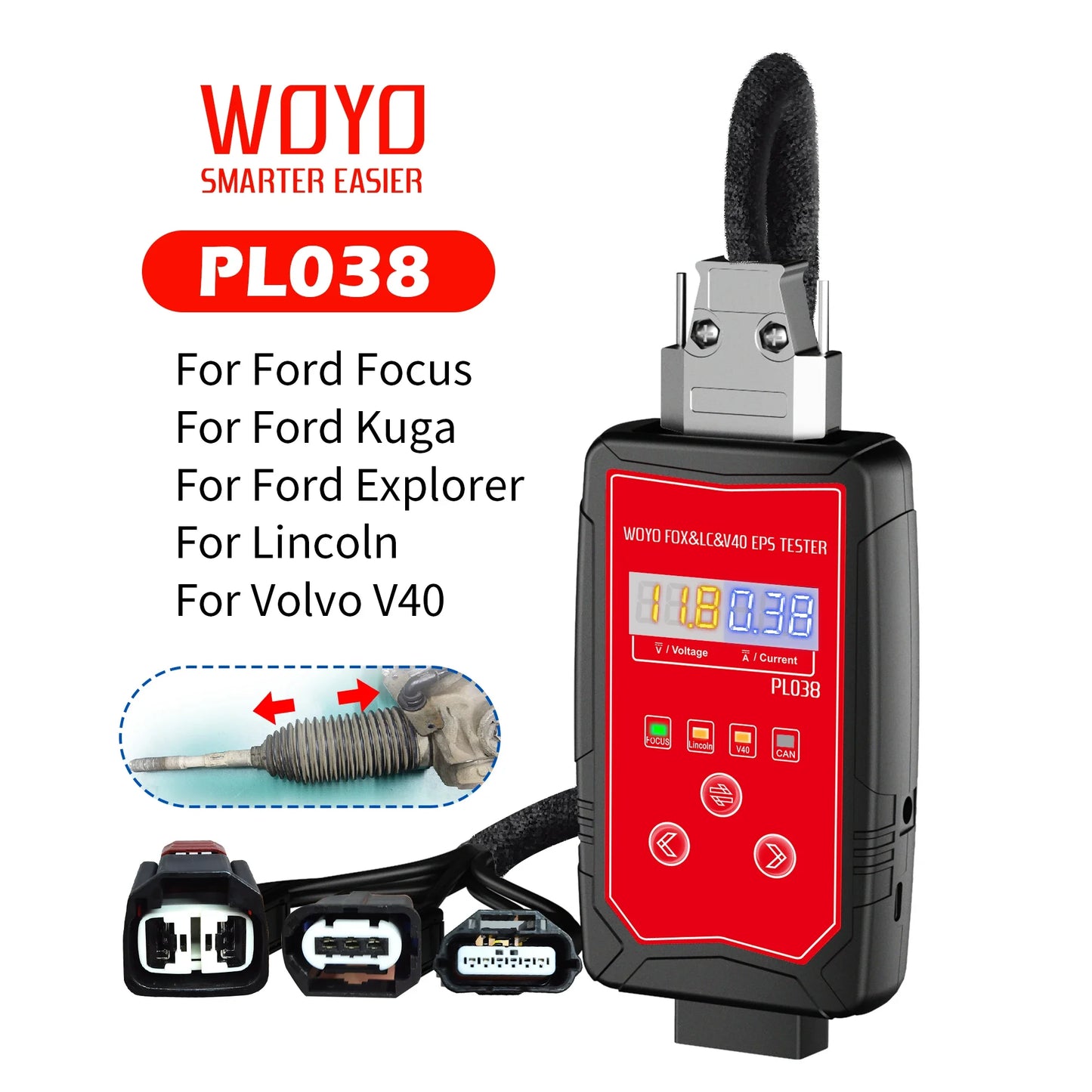 WOYO PL038 For Ford Focus, Kuga, Explorer, Lincoln, Volvo V40 Iron Shell  Electric Power Steering Wheel Motor EPS Tester