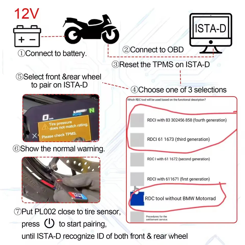 WOYO PL002 For BMW Motorcycle TPMS Activate Tool R1200 R1250, Assist ISTA-D Recognize All known Tire Pressure Sensor ID to Reset TPMS