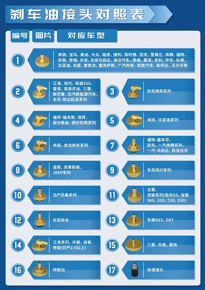 AUTOOL 17pcs Pulsating Brake Oil Exchanger Connector Car Brake Extractor Oil Pump  Connector for Toyota Tesla Benz BMW Audi