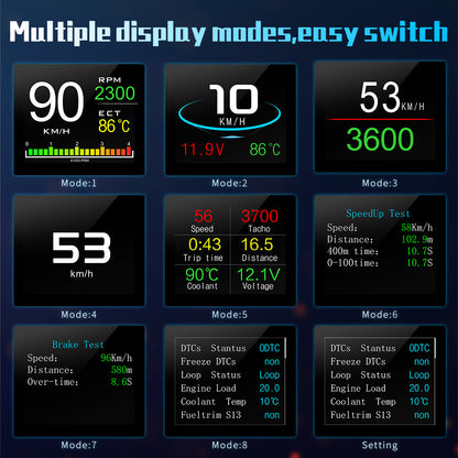 P10 OBD2 HUD Car Head-up Display TFT LCD Digital Speedometer Auto On-board Computer With Fuel Consumption Water Temperature