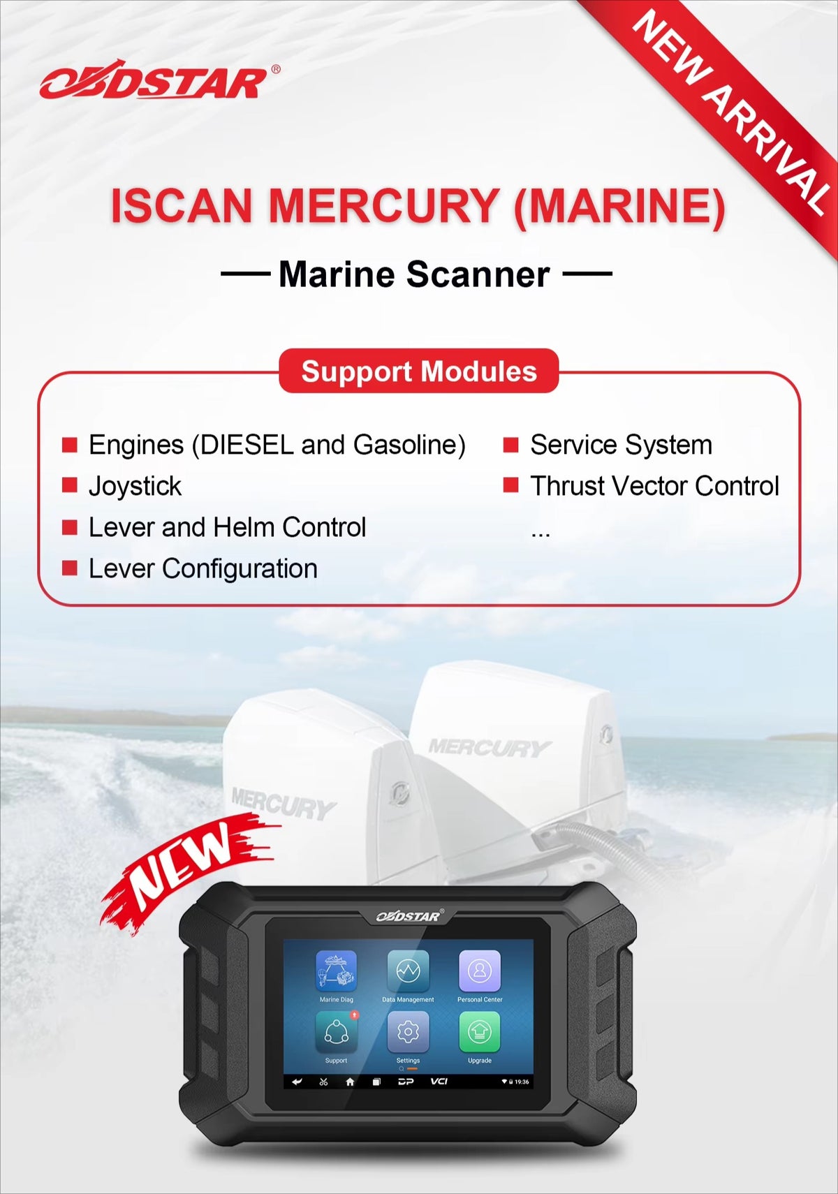 OBDSTAR iScan Mercury (Marine) Intelligent Diagnostic Equipment Code Reading, Code Clearing Data Flow Action Test 2 Years Update