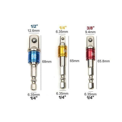 3pcs/set Chrome Vanadium Steel Socket Adapter Hex Shank 1/4" 3/8" 1/2" Extension Drill Bits Driver Electrical Drilling Head