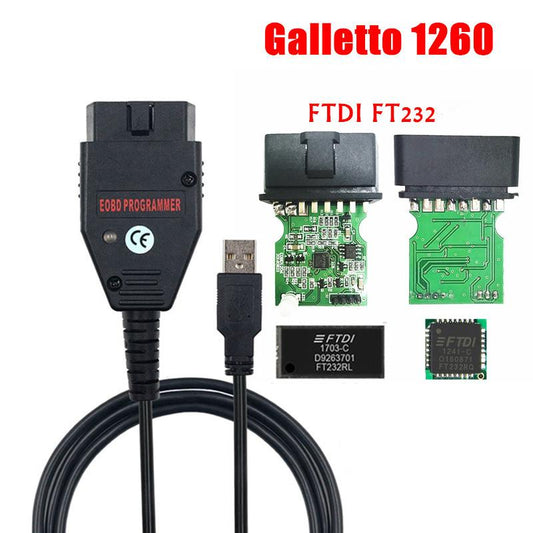 Galletto 1260 FTDI FT232RQ RL EOBD ECU Programmer Read Write Car ECU Flasher Works  Multi-Car OBDII Diagnostic Multi-Language