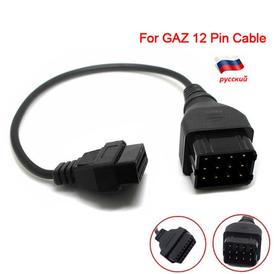 OBD2 Truck Diagnostic Cable  GAZ 12 Pin Diagnostics Cable to OBD 2 16Pin Male Connector can Work with TCS CDP PRO DLC Adapter