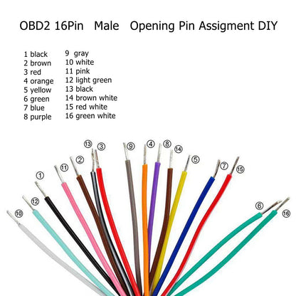 OBD2 16Pin Male Plug Connector  ELM327 Extension Adapter OBD Cable OBDII EOBD ODB2 16 Pin OBD 2 Adaptor Opening Female Cable