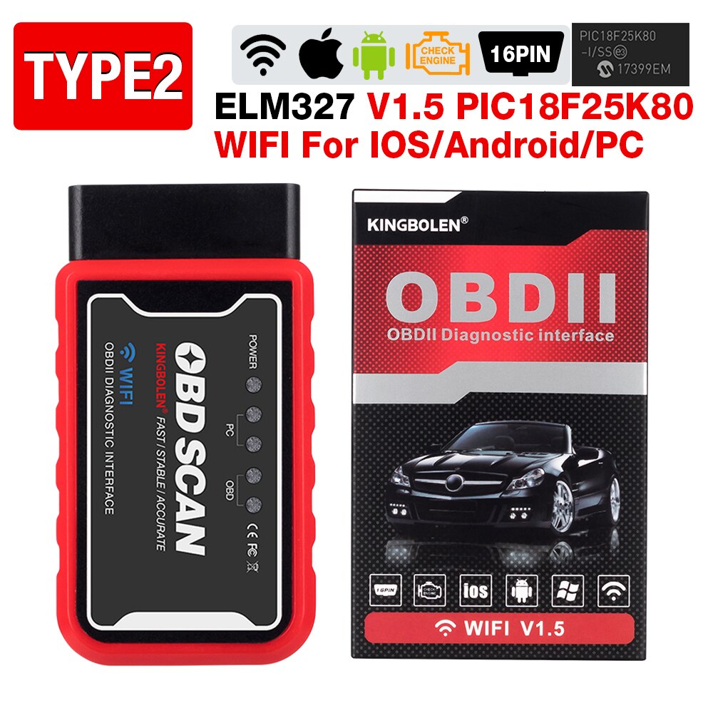 ELM327 V1.5 OBD2 Scanner WiFi BT PIC18F25K80 Chip OBDII Diagnostic Tools for IPhone Android PC ELM 327 Auto Code Reader