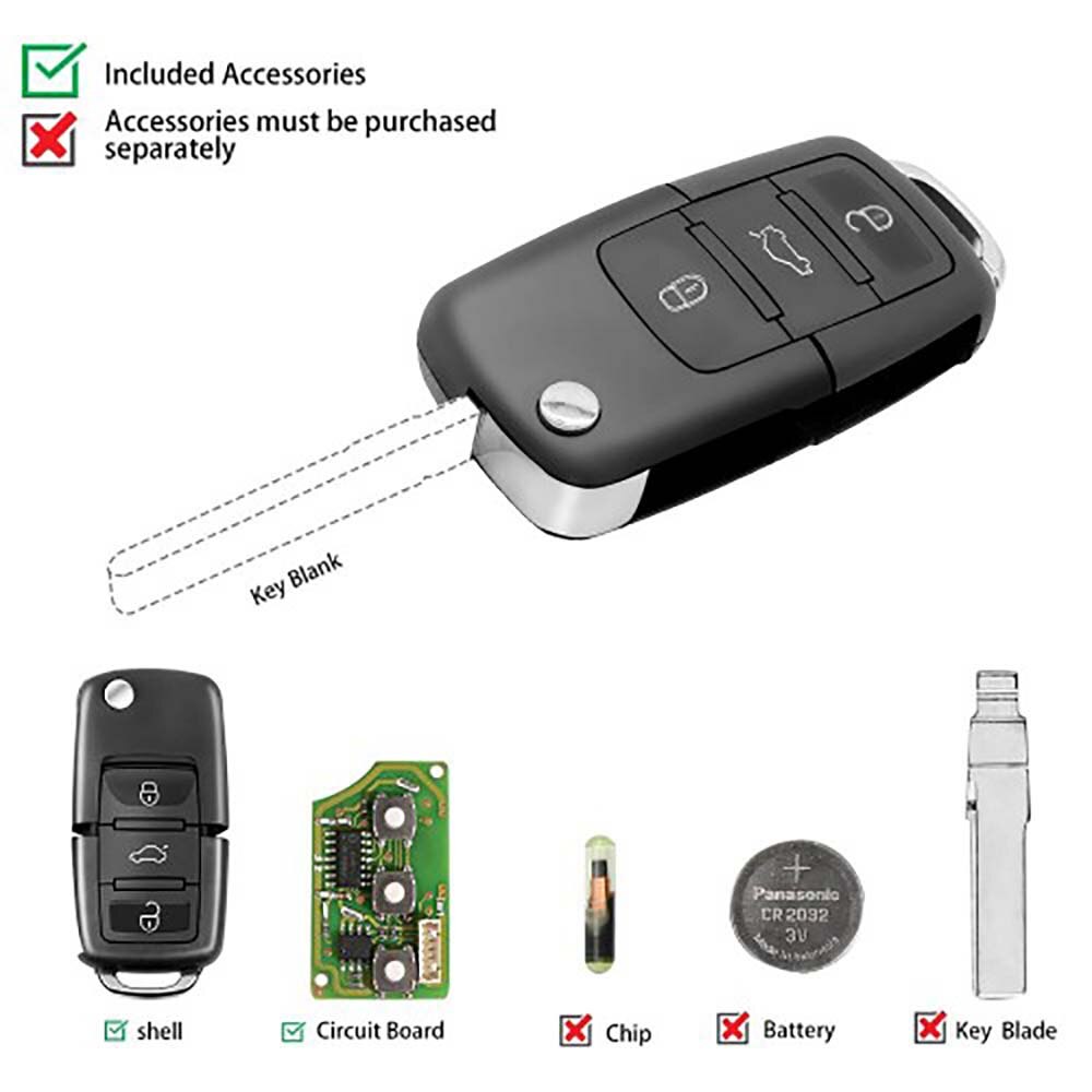 5pcs/lot  Xhorse XKB501EN  VW B5 Type 3 Buttons Wired Universal Wire Remote Key X001-01  VVDI Key Tool