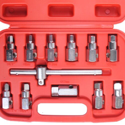 12PC Oil Drain Plug Sump Tool 3/8 Wrench Socket Key Set Filter Gearbox