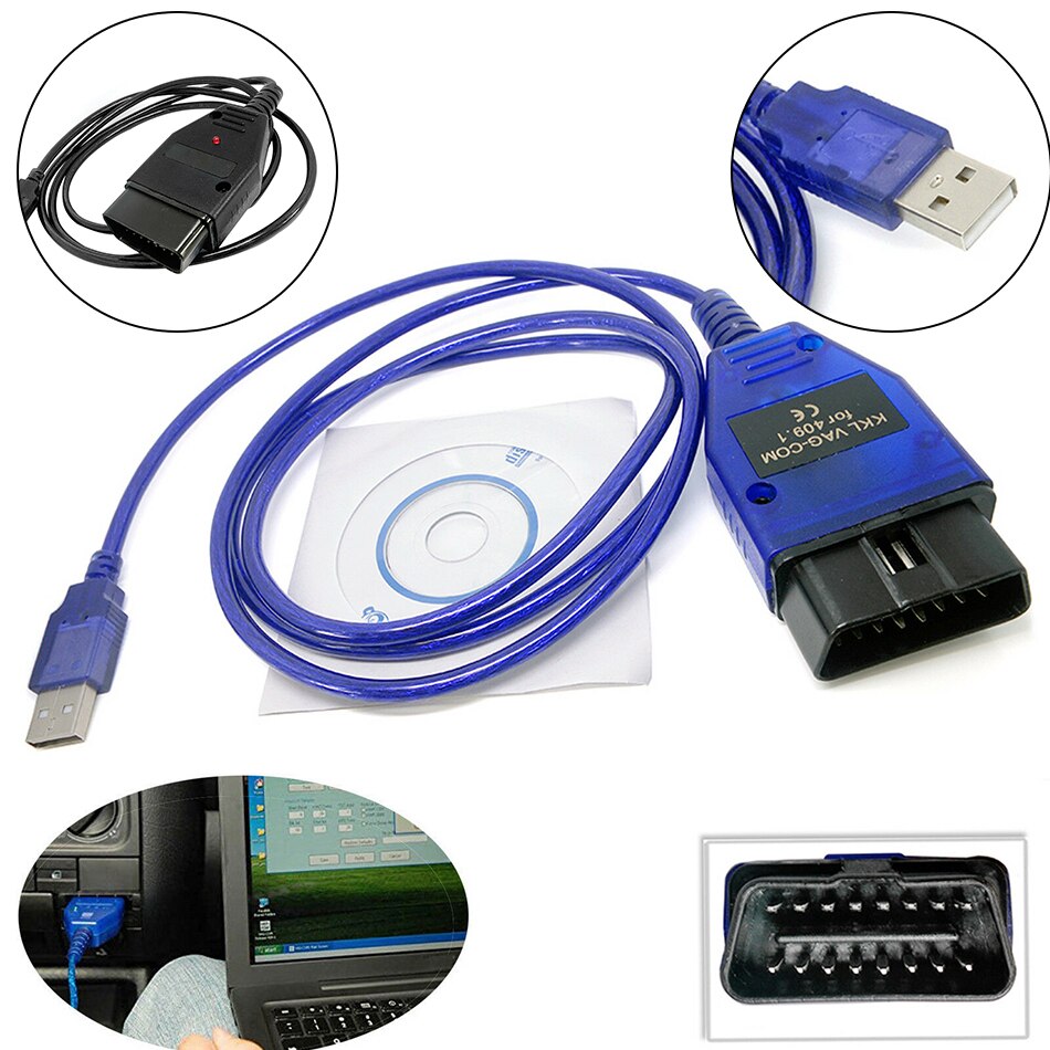 Black/Blue VW 409.1  409 Kkl OBD2 USB Diagnostic Cable Scanner Interface  VW Audi Seat Volkswagen