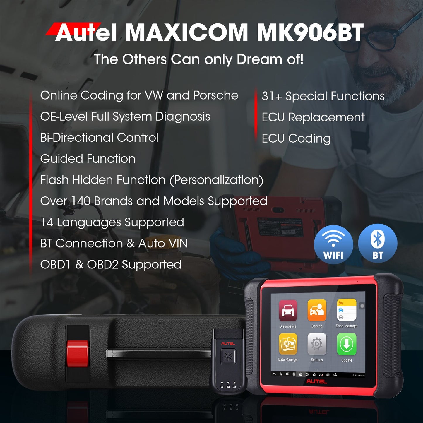 Autel MaxiCOM MK906BT Diagnostic Tool Bluetooth Scanner Automotivo ECU Coding OBD2/EOBD OBD PK MaxiSys MS906BT MS908S MS906