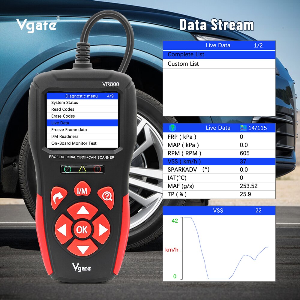 Vgate VR800 OBD2 Scanner Car Diagnostic Auto Scanner Code Reader Scan Tools Automotive With Russian OBD 2 PK AS500 ELM 327 V 1 5