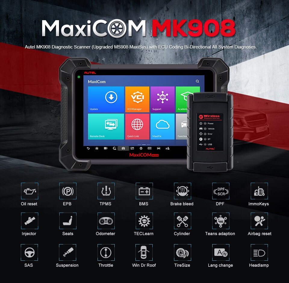 Autel MaxiCOM MK908 Auto Diagnostic Scanner Autel MK908 PK MK908P MaxiSys Elite MS908 ECU Programming with J2534 OBD 2 OBD2 Auto