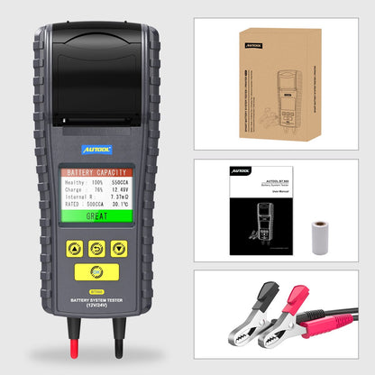 AUTOOL BT860 12-24V Battery Tester with Printer & Temperature Monitoring Color Screen