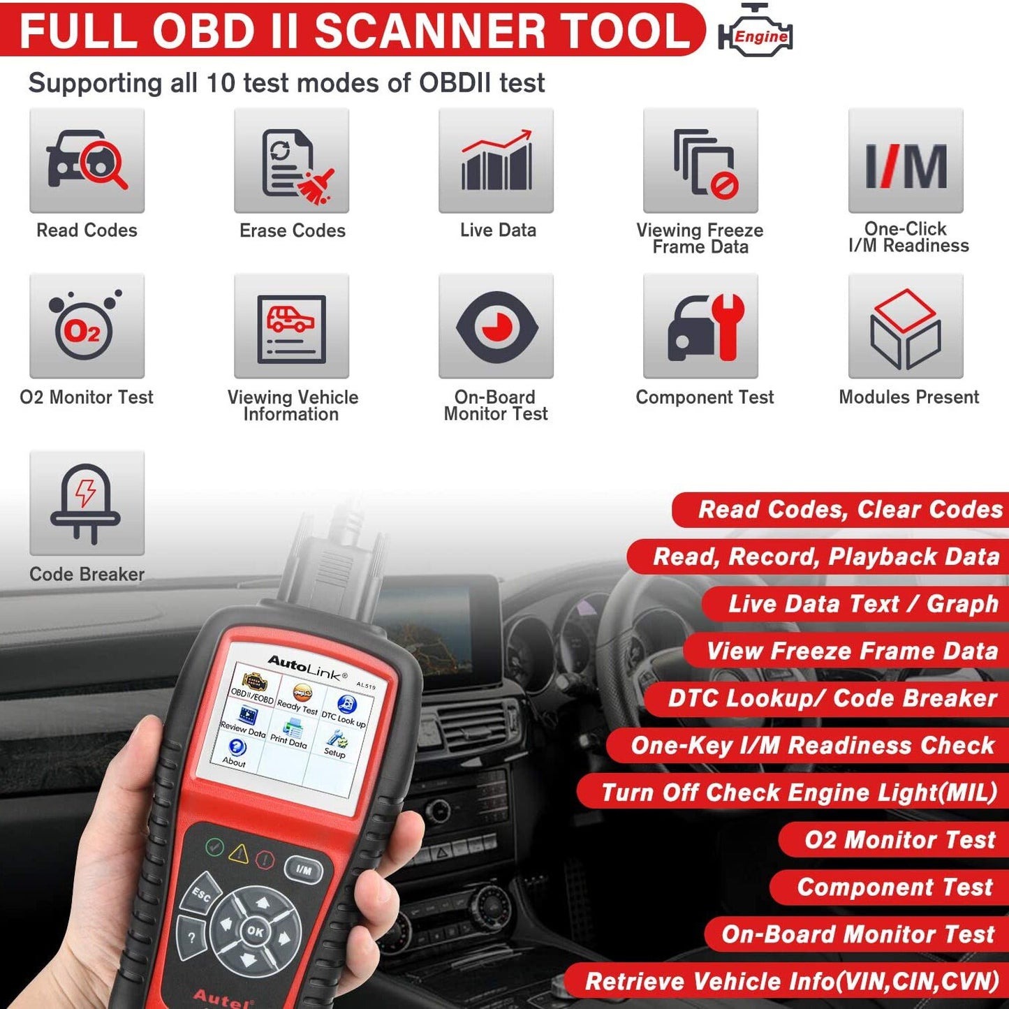 Autel AutoLink AL519 Diagnostic Tool OBD2 Scanner Code Reader Scanner Automotriz Automotivo Scanner Car diagnostic