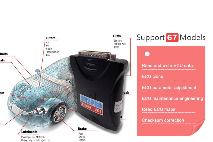 67 IN 1 SM2 Pro J2534 VCI ECU 67IN1 Programmer Read&Write FLASH EEPROM PFLASHER Update Version of Flash Bench and OBD