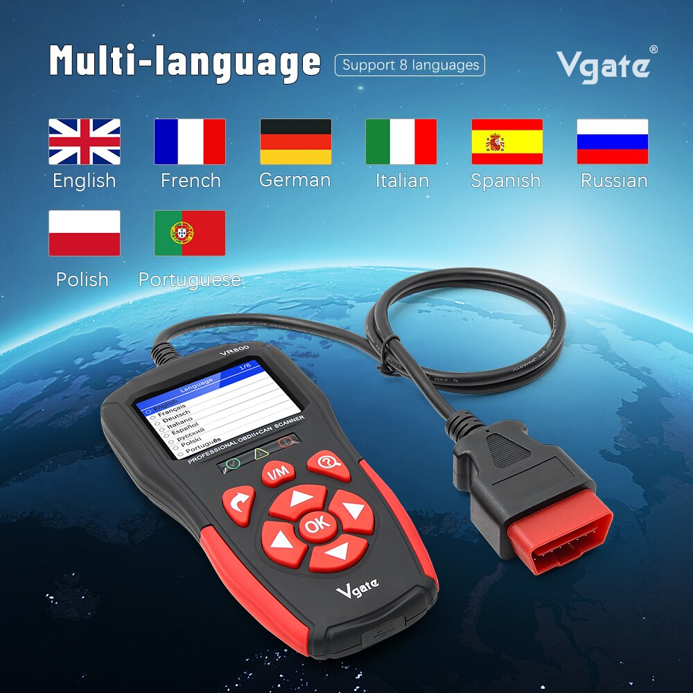 Vgate VR800 OBD2 Scanner Car Diagnostic Auto Scanner Code Reader Scan Tools Automotive With Russian OBD 2 PK AS500 ELM 327 V 1 5