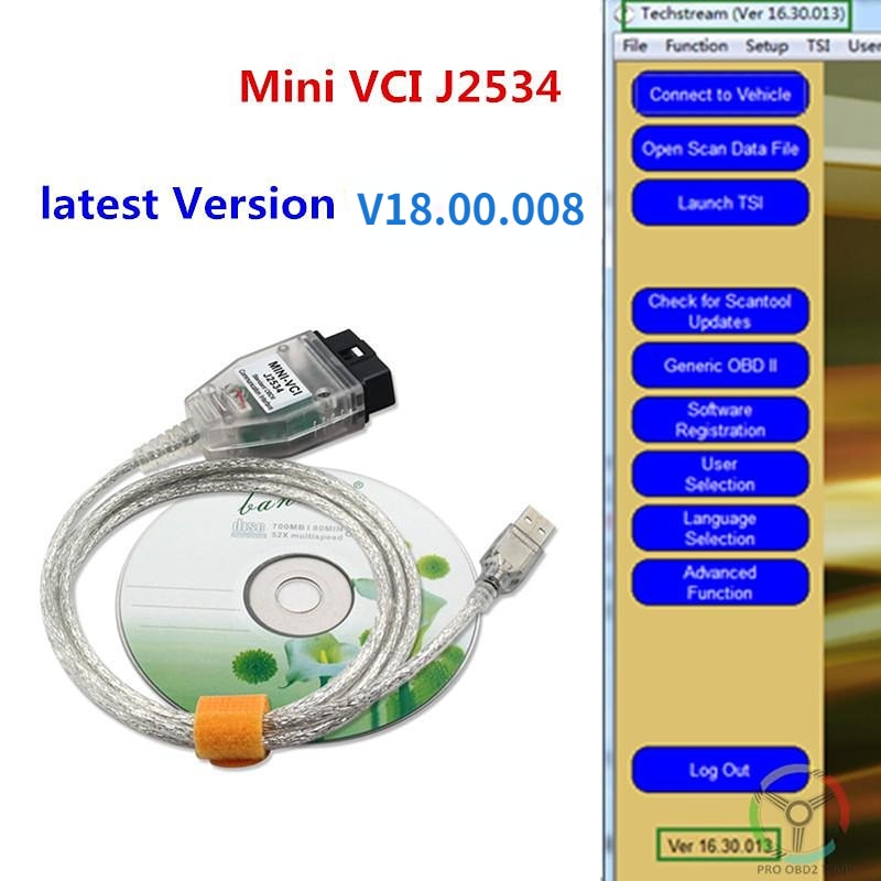 Latest MINI VCI V18.00.008 J2534 Interface  Toyota TIS Techstream V17 obd mini vci Diagnostic Cable MINI VCI V16.30.013
